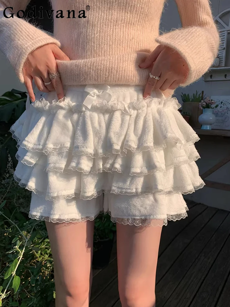 

Осень-зима, новая юбка в стиле Лолиты с милым бантом для девочек, Jk, модная универсальная возрастная юбка для колледжа, кружевные брюки с тыквой, короткая юбка