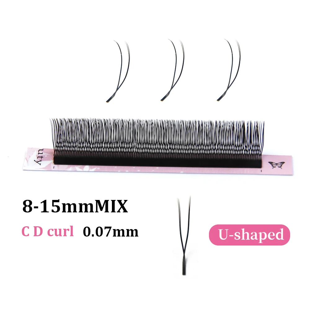 رموش YY على شكل حرف U تمديد 2D UY طبقة مزدوجة U Sahpe YY رموش فائقة النعومة رموش بالمنك الصناعية مراوح مسبقة الصنع