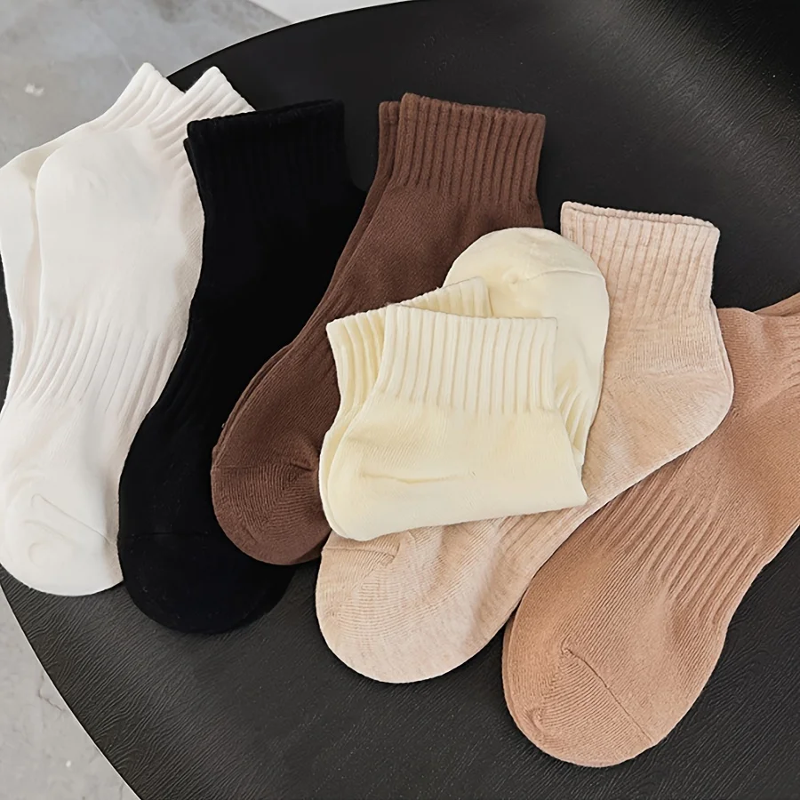 6/12 Paar einfarbige Söckchen für Damen, modisch, elastisch, gestreift, weich, bequem, atmungsaktiv, Stoff, ganzjährig, lässige Socken – Detail 4