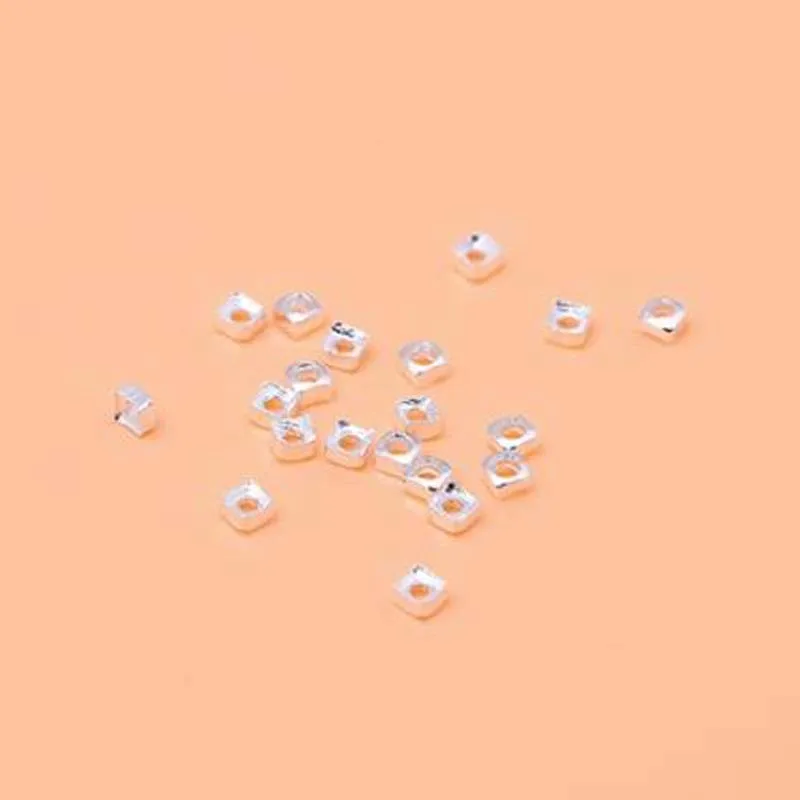 Genuine 925 Sterling Silver Flat Square Beads, espaçadores soltos Bead, Descobertas de jóias DIY, Sólido Puro Real