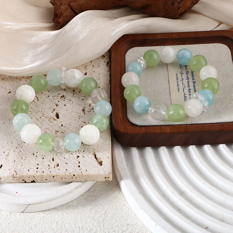 

Minar Exquisite 13-14mm White Green Blue Contrasted Crystal Natural Stone Elastic Strand Bracelets for Women Gifts Wholesale