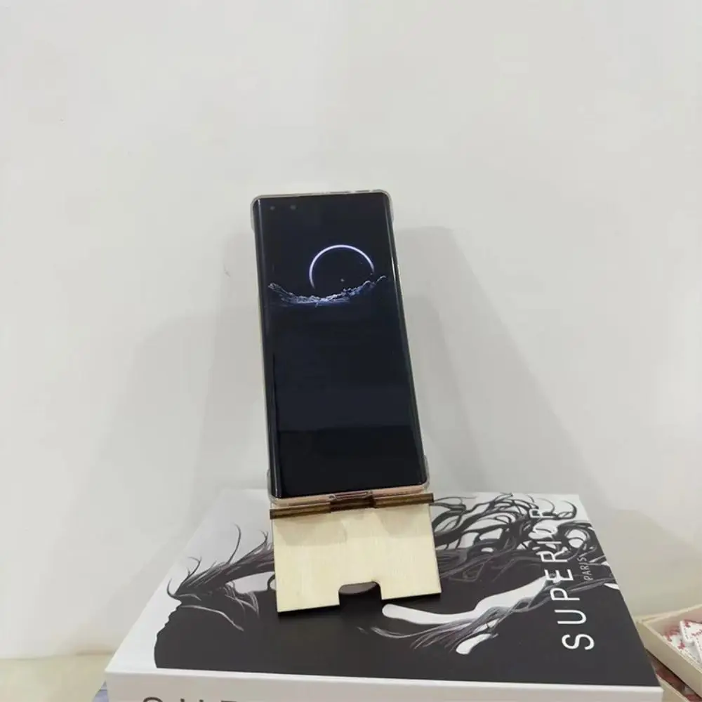 

Hollow Desktop Phone Holder with Charging Port Wood Stand Bracket Heat Dissipation Retro Cellphone Standing Office