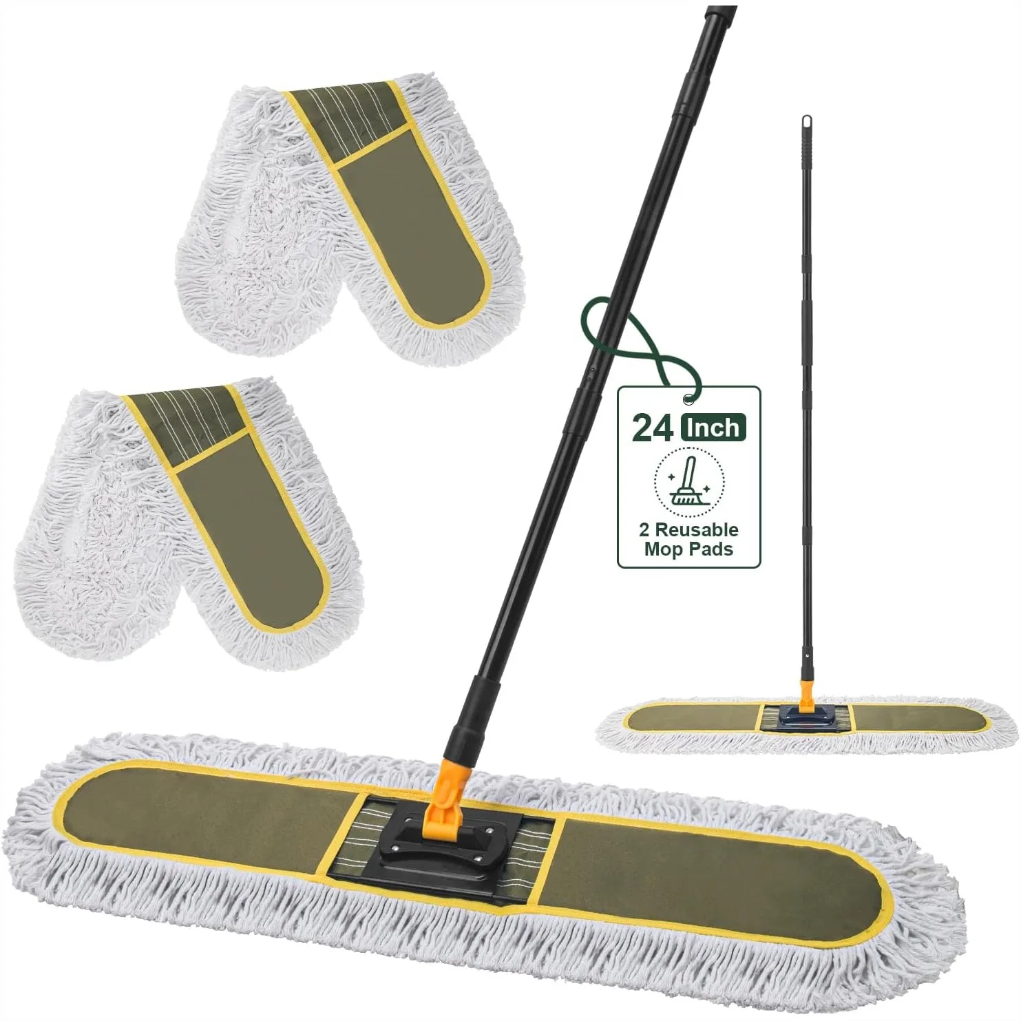 

24" Commercial Dust Mop for Floor Cleaning, Heavy Duty Large Dust Mop with 2 Replacement Pads, 360° Swivel Head for Hardwood