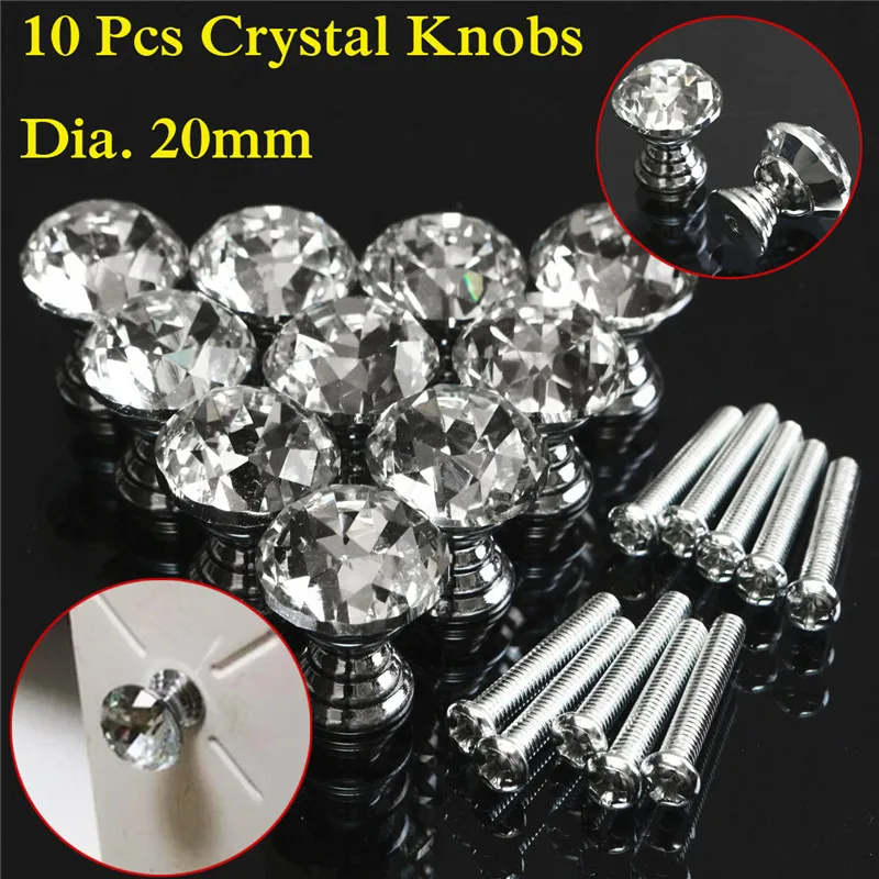 

10Pcs/Set 20mm Transparent Diamond Shape Crystal Knobs for Cabinet Pull Cupboard Drawer Handle Wardrobe Door Furniture Handgrip