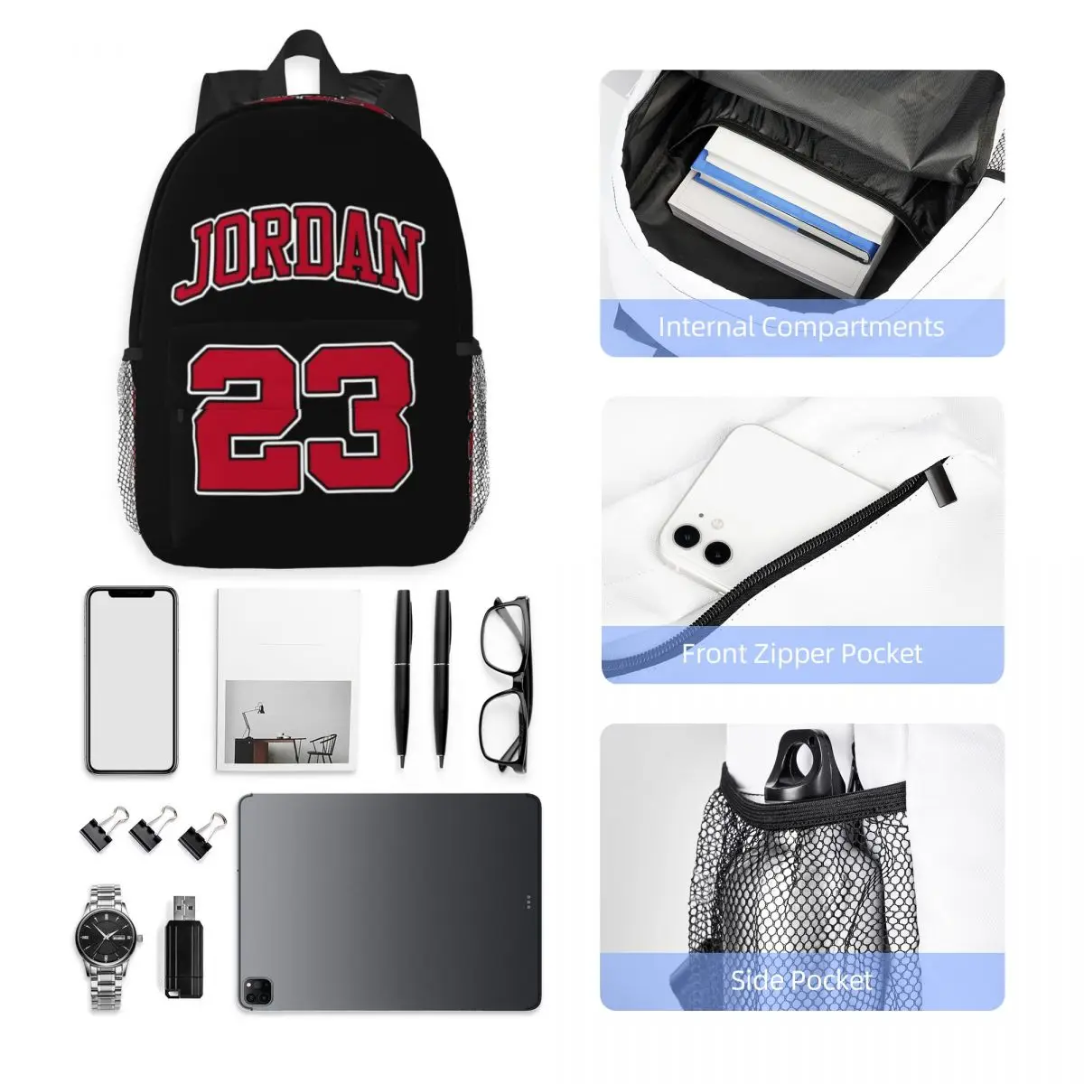 MJ-23 Michael-Jordan 23 para niñas y niños, mochila para estudiantes de gran capacidad, mochila ligera impermeable de 15 pulgadas