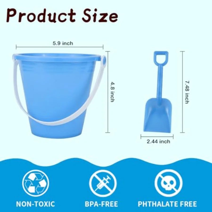 Cubo de playa de arena de 5 pulgadas con palas, cubo de agua para diversión en la playa, gran accesorio para fiesta de verano (24 cubos + 24 palas)