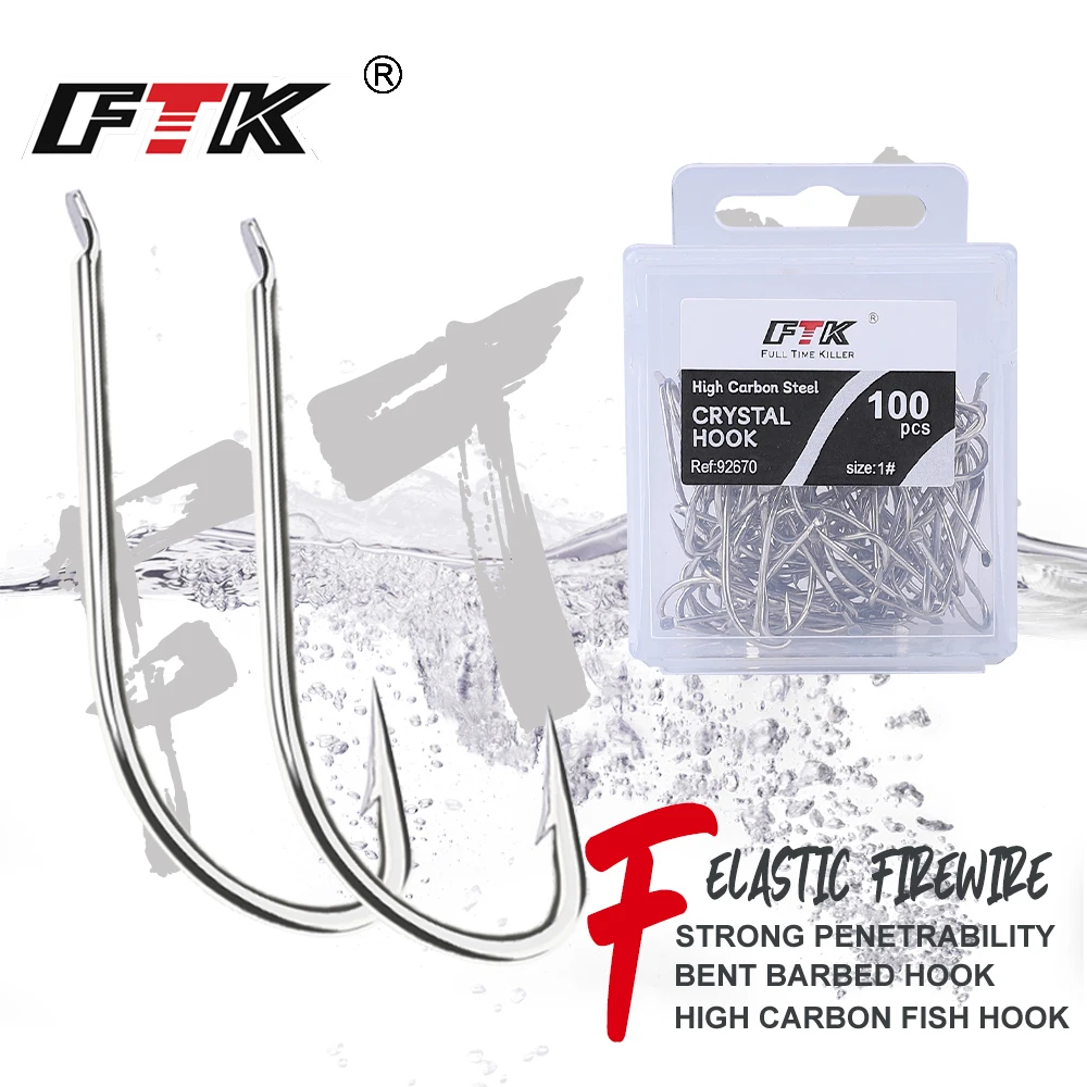 FTK Fishing Hooks High Carbon Steel Sharp Barbed Offset Narrow Bait Hook Fishhook Fishing Accessories