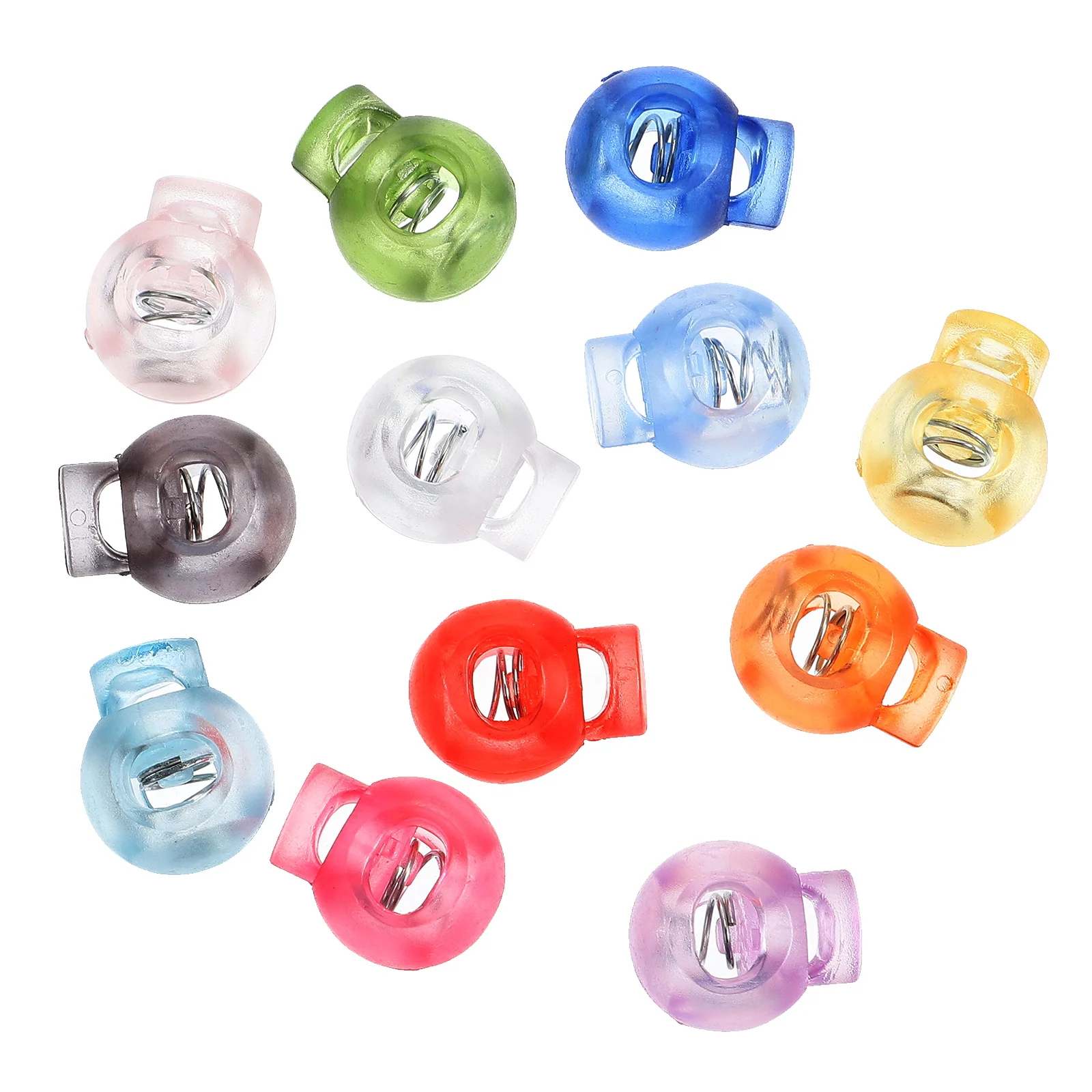 

100 Pcs Elastic Spring Buckle Buttons Metal Rope Round Ends Buckles Plastic Adjuster Cable Strap Clips Child Double Hole