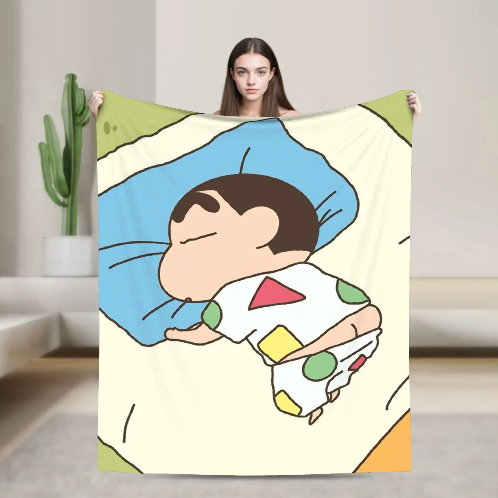 Warm Blanket Travel Office Crayon Shin-chan Sleep  Kawaii Throw Blanket  Flannel Bedspread For Couch Bed Fluffy Sofa Bed Cover