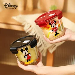 700ml Anime Disney Mickey Mouse Minnie Mouse Cartoon Glass Lunch Box With Lid Fruit Lunch Boxs Round Microwave Oven Soup Box