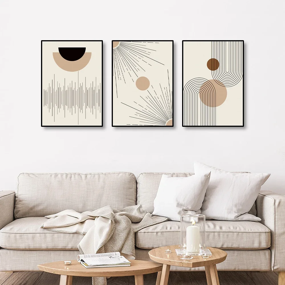 Multi-size 1PC frameless high-definition decorative paintings,Bohemian style abstract painting sunshine plant leaves graphic arc