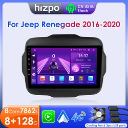 Hizpo-Radio Multimedia con GPS para coche, reproductor de vídeo estéreo con Android 12, 2 Din, Carplay, para Jeep Renegade 2016-2020, 7862