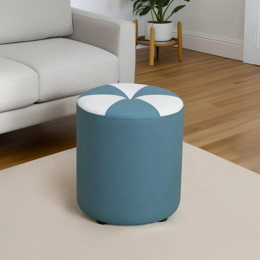 مقعد عثماني من الجلد الأزرق الفاخر بإطار خشبي فاخر إسفنجة عالية المرونة للاستخدام المنزلي وغرفة المعيشة وغرفة الطعام والحمام #1