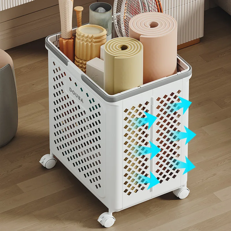 Removable Folding Storage Box Freestanding Dirty Clothes Basket Extra-Large Foldable Laundry Hamper with Wheels