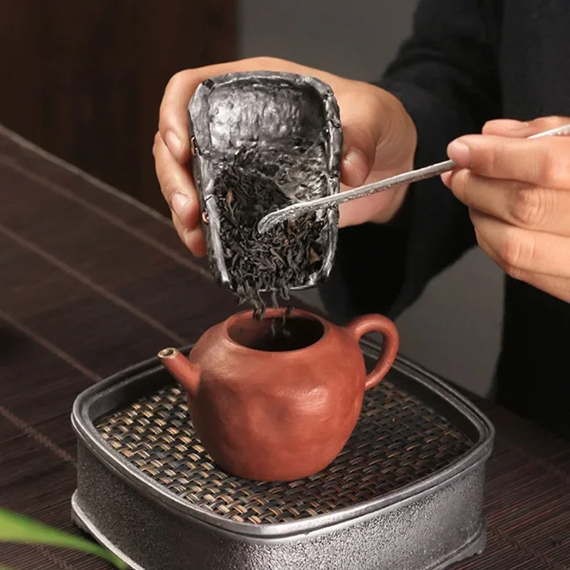 Ancient Tin Nail Tea Spoon Two-Piece Retro Tin Tea Shovel Utensils Pure Tin Tea Holder Nuts Spoon
