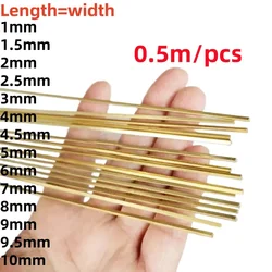 Length 0.5M Durable Brass Square Bar Stick Thin Rod Solid Bar1/1.5/2/2.5/3/4/4.5/5/6/7/8/9/9.5/10/11/12/13/14/15mm Metal DIY
