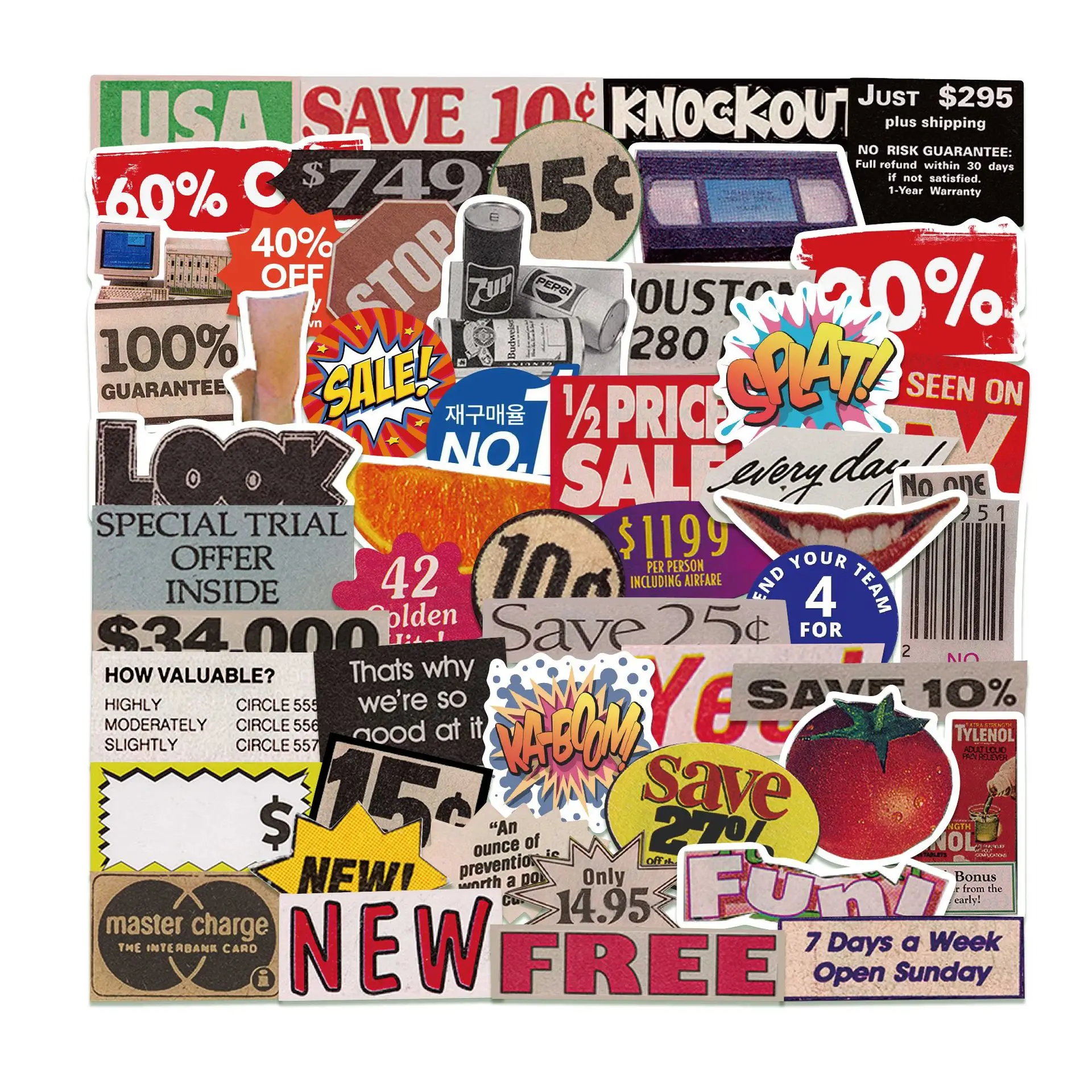 50Pcs Pop Style Vintage For Gift DIY Skateboard Luggage Refrigerator Notebook Motorcycle Waterproof Stickers image 3