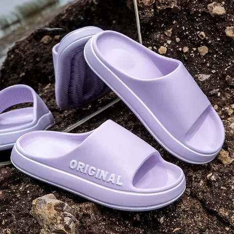 Feslishoet 여성 편지 슬리퍼 비치 슬라이드 솔리드 컬러 남성 두꺼운 단독 실내 욕실 안티 슬립 신발 여름 커플 샌들