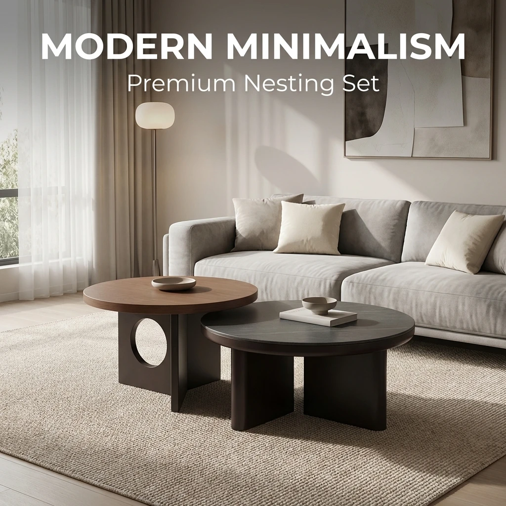 Modern Two-piece Design, Coffee Table, Wooden Board, Glossy Paint, Easy to Clean, Durable, Household Living Room Furniture
