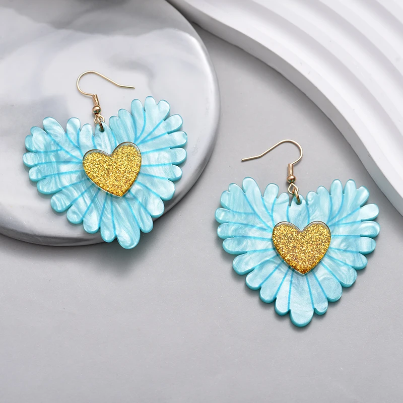 Fashion Sweet Love Heart Drop Dangle Earrings For Women Bohemian Vintage Texture Acrylic Geometric Wedding Jewelry Earrings Gift