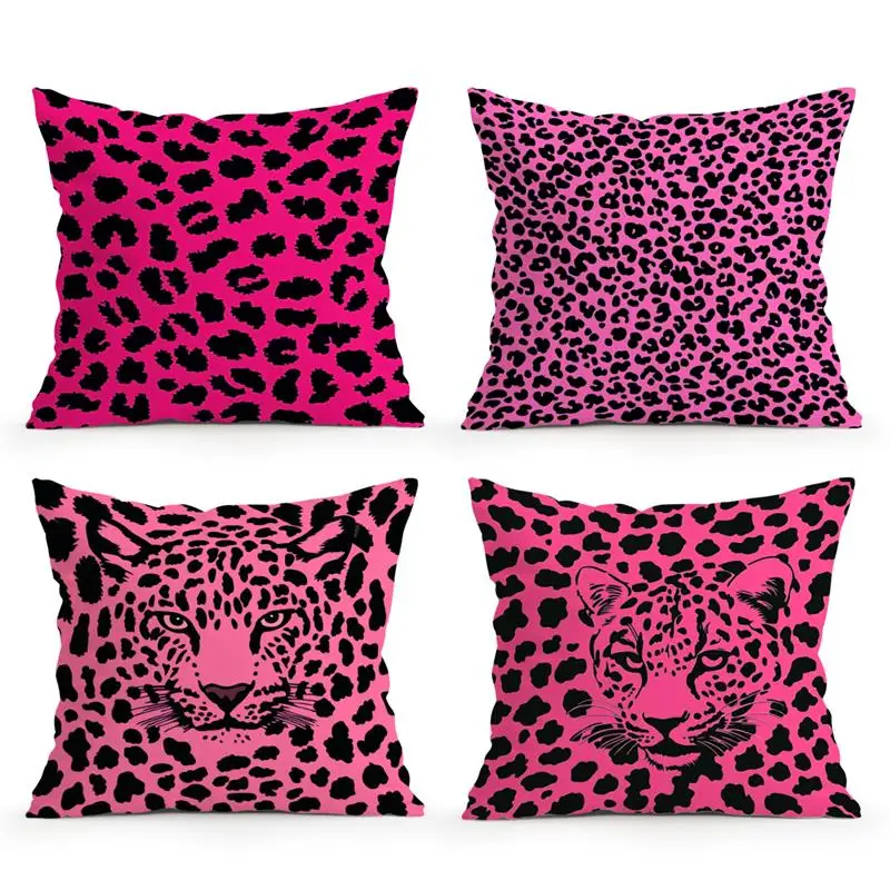 Pink Leopard Pattern Double-sided Printed pillow cover Short plush Suitable living rooms bedrooms sofas throw cushion cover