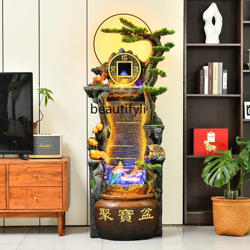 Living room Chinese cornucopia rockery fish tank flowing water ornament floor feng shui wheel opening fountain decoration