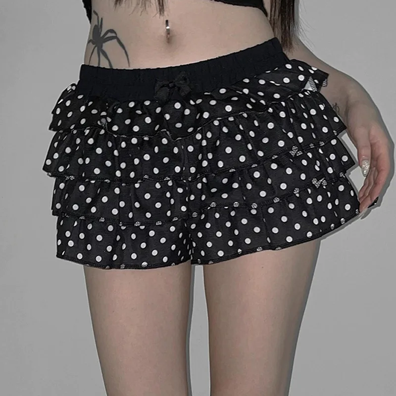 

2026 Summer Polka Dot Cake Shorts for Women, Elastic Waist, Bow Patch, Slim Fit Comparison, Casual Fashion Pants