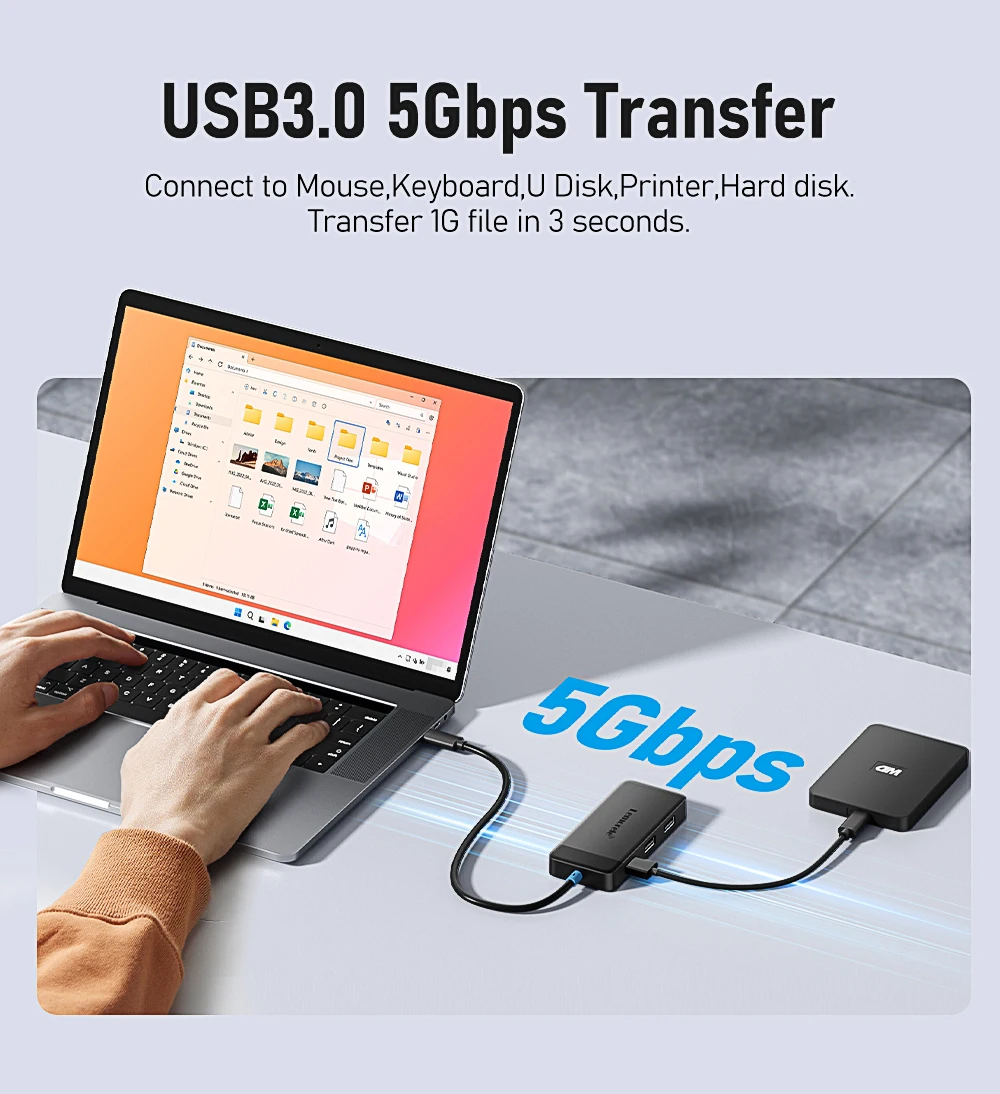 Lemorele TC122 6-in-1 USB-C-Hub 4K Dockingstation mit PD 100W Anschluss USB 3.0 Dual HDMI Adapter für MacBook Windows PC Monitor – Detail 6
