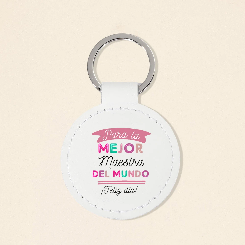 ครูที่ดีที่สุดในโลกพิมพ์พวงกุญแจวงกลมพวงกุญแจหนัง Pu พวงกุญแจชีวิตครูพวงกุญแจของขวัญวันครูสําหรับครู