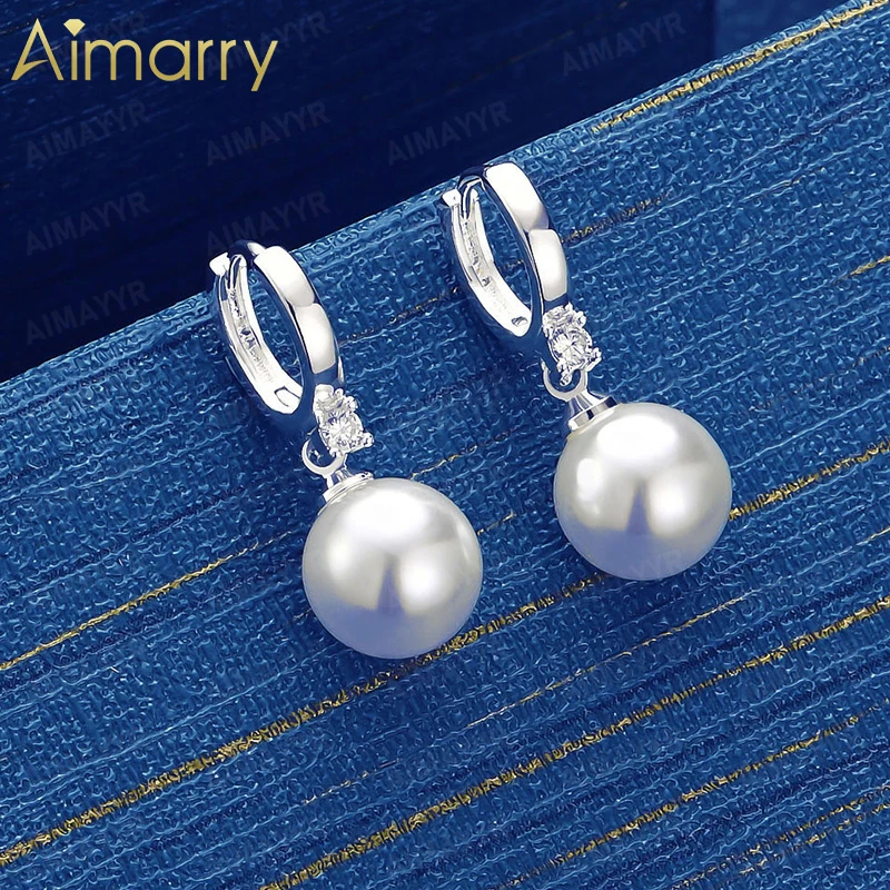 925 Sterling Silver 10mm Single Pearl Set with AAA Zircon Earrings High-quality Fashion Jewelry for Women's Parties and Banquets