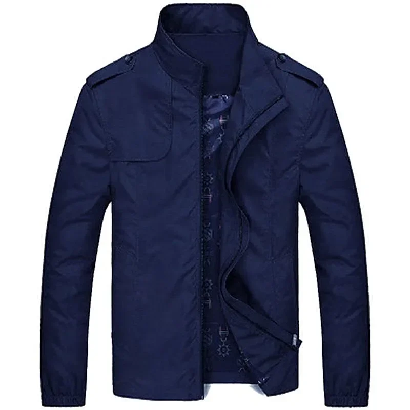 Caogo-abrigo impermeable para hombre, chaqueta ajustada de talla grande, cortavientos informal con cremallera, color liso, para exteriores