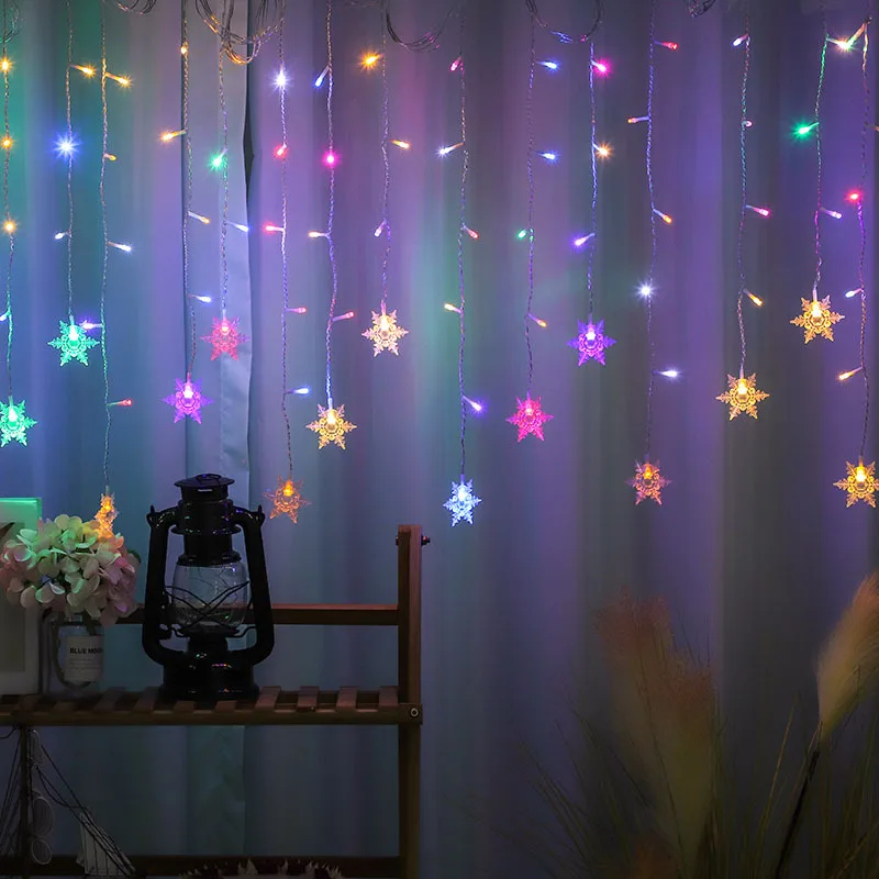 

LED Snowflake Curtain Garland String Fairy Light for Christmas Decoration Outdoor Holiday Wedding Party Home 2025 New Year Decor