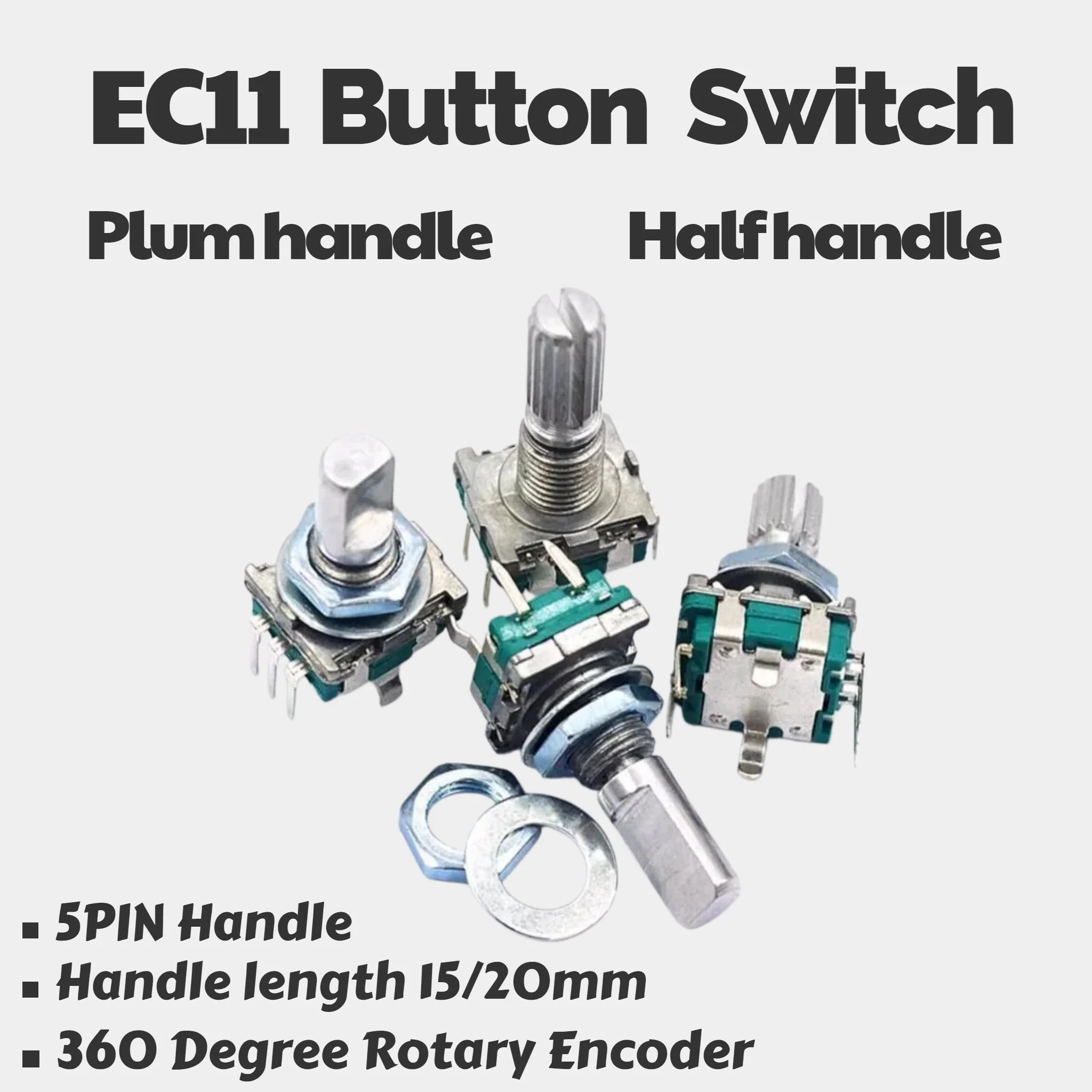 1PCS/LOT 20 Position 360 Degree Rotary Encoder EC11 w Push Button 5Pin Handle Long 15/20MM With A Built In Push Button Switch