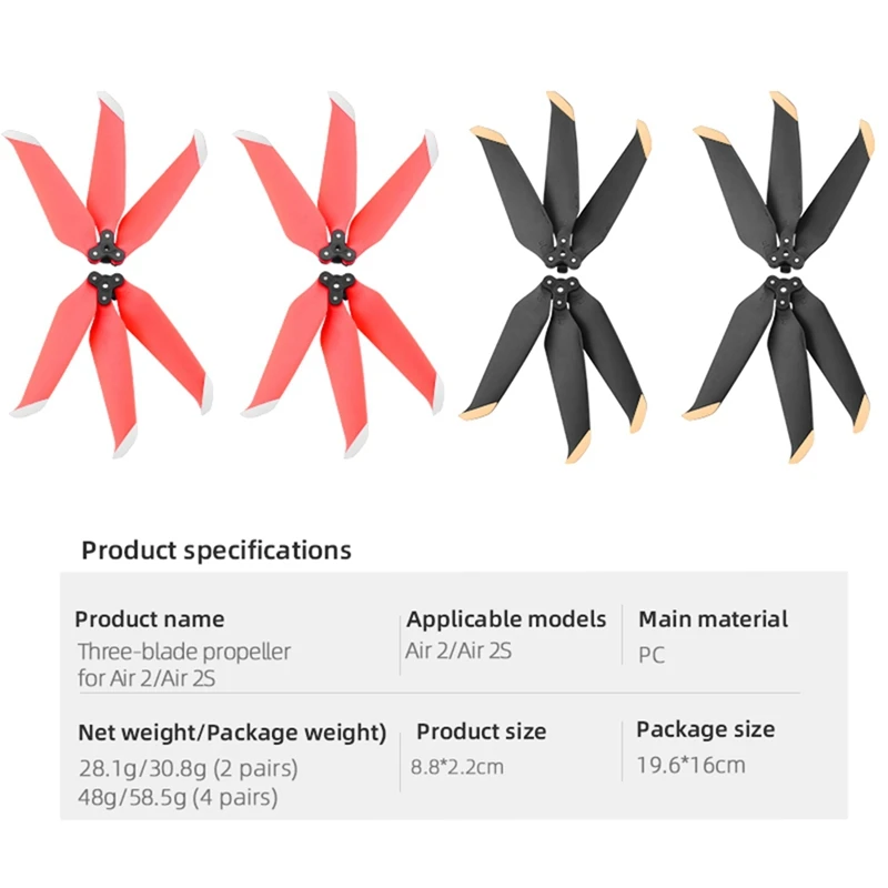 NEW-Quick Release Three-Blade Propeller Silent Noise Reduction Propeller Blade Propeller For DJI Air 2/Air 2S Drone