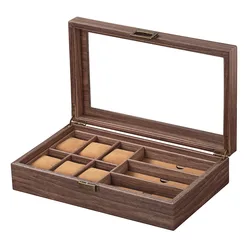 High-end Wooden /Pu Leather 6+3 Slot Handmade Sunglasses Watch Organizer Multi-function Watch Stand Box Jewelry Display