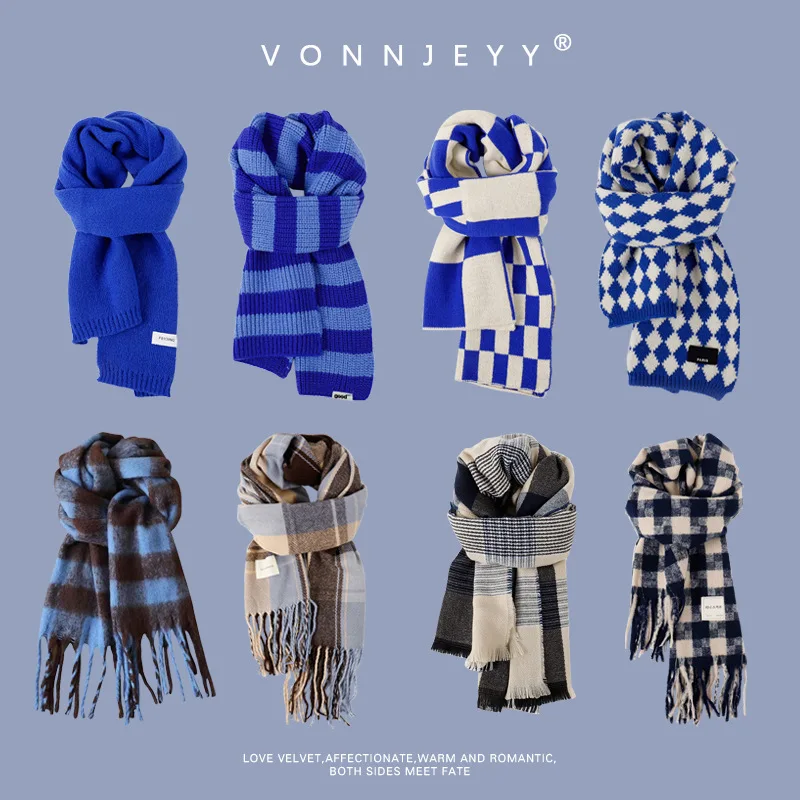 Winter New Atmosphere Blue Fashion Versatile Scarf, Thickened Warm Shawl, High-end Scarf