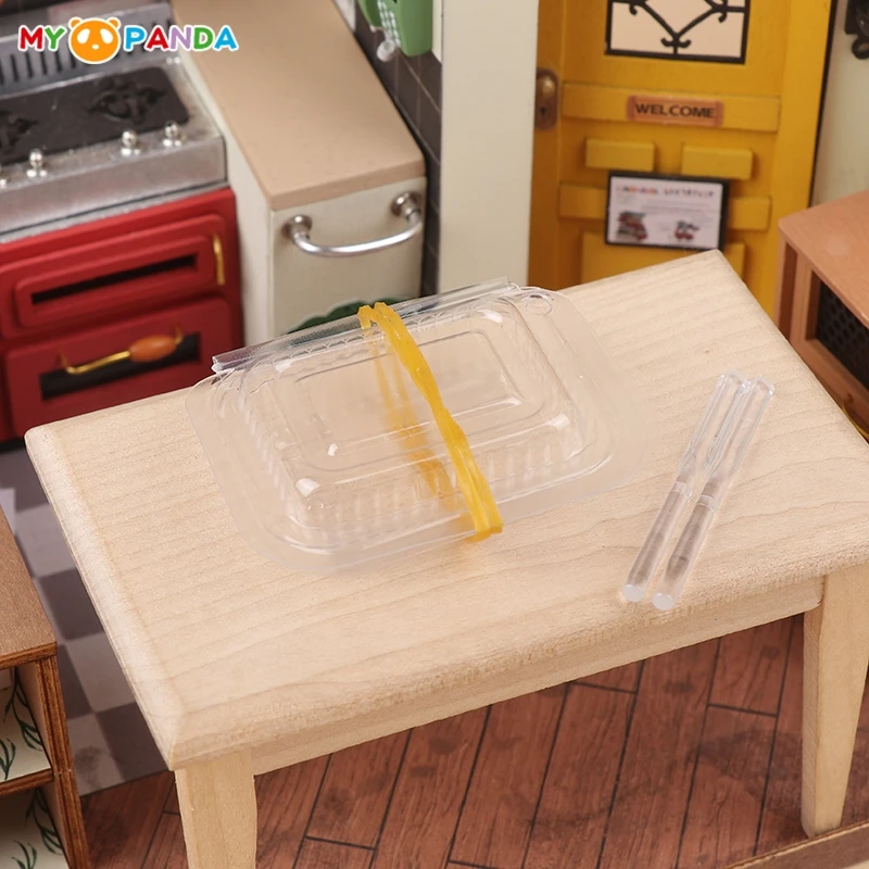 1/12 Dollhouse Clear Disposable Chopsticks Lunch Box Set Dollhouse Mini Tableware Model Accessories DIY Doll Kitchen Scene Decor