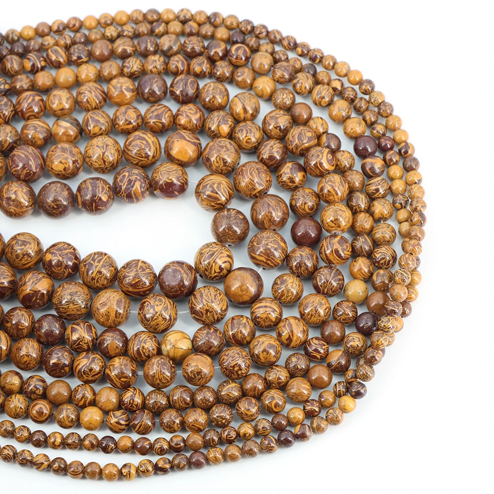 Natural Stone 4 6 8 10mm Round Fossil Elephant Skin Jasper Stone Spacer Crystal Bead For Jewelry Making Diy Bracelet Needlework