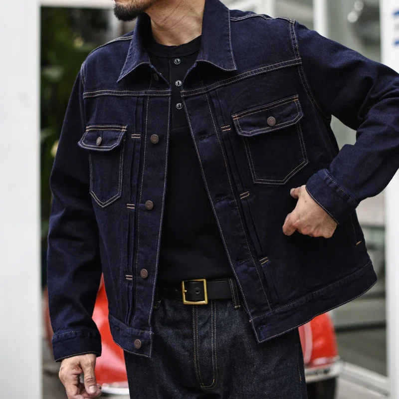 SAUCE ZHAN Men Jacket Selvedge Denim Jacket Men Vintage Purple and Blue Double Sided Dye Regular Fit 12.5 Oz