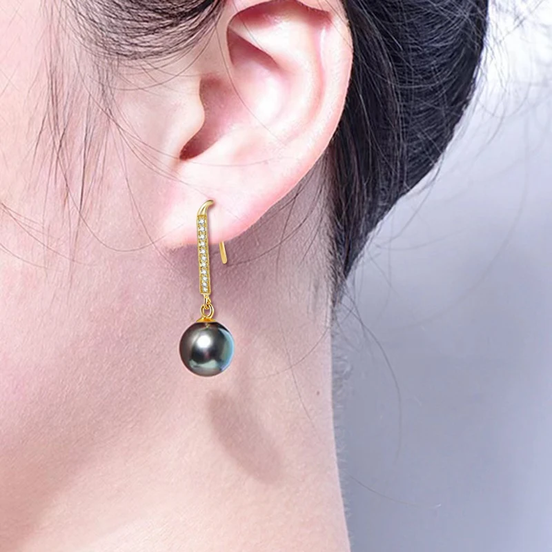 Real Tahitain Black Pearl Earrings For Women,14k Yellow Gold Pearl Earrings  Wedding Bride Gift