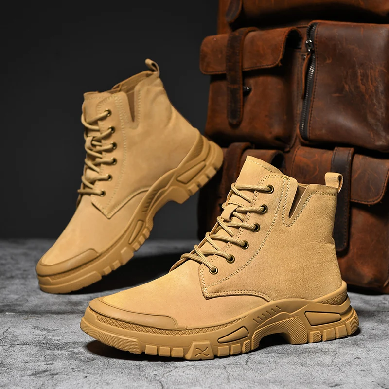 

2025 Men's Vintage Suede Ankle Boots Autumn Combat Boots Fashion Lace Up Winter Outdoor Warm Leisure Shoes Lace Up Botas