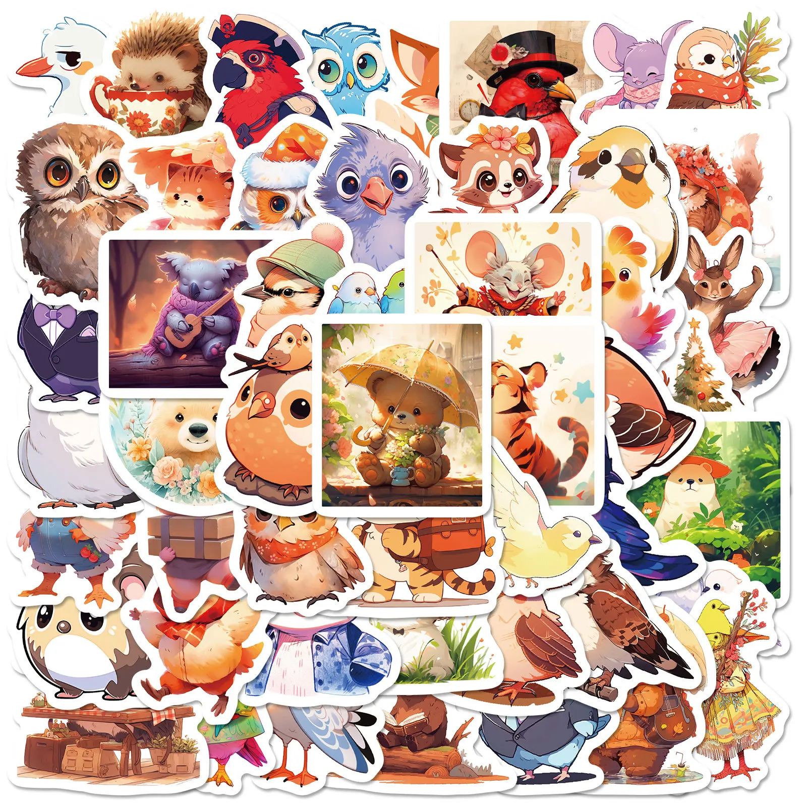 10/50PCS Kawaii Animal Stickers Bird Fox Cartoon Sticker Fairy Tale Style Cute Graffiti Luggage Laptop Phone Guitar Car Bike Toy
