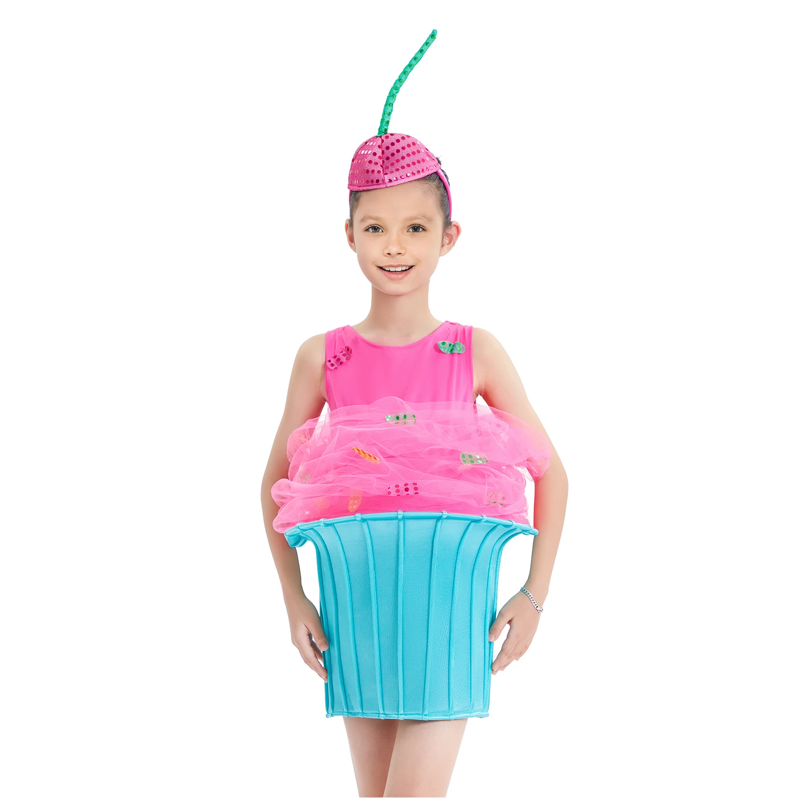 Halloween Ice Cream Costumes Contrast Color Sleeveless Dresses and Hat for Women Role-Playing Party Cosplay Outfits