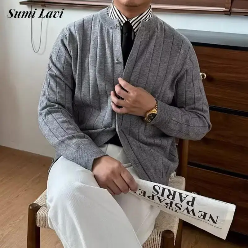 

Fall Winter Casual Mens Sweatercoats Vintage Crew Neck Button-up Cardigans Fashion Men Long Sleeve Slim Fit Knitting Outerwear