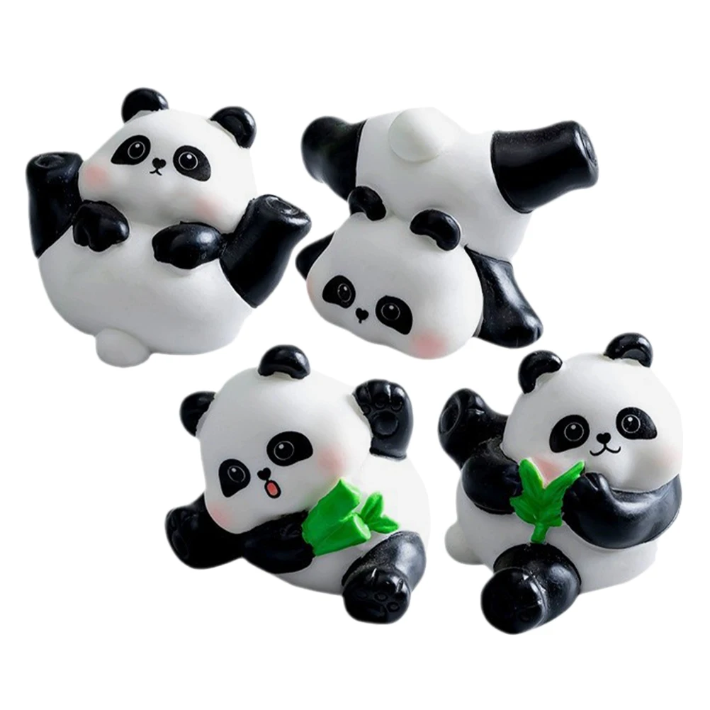 

4pcs Micro Landscape Resin Panda Miniatures Adorable Desktop Ornament Home Decor Small Animal Figurines Handmade