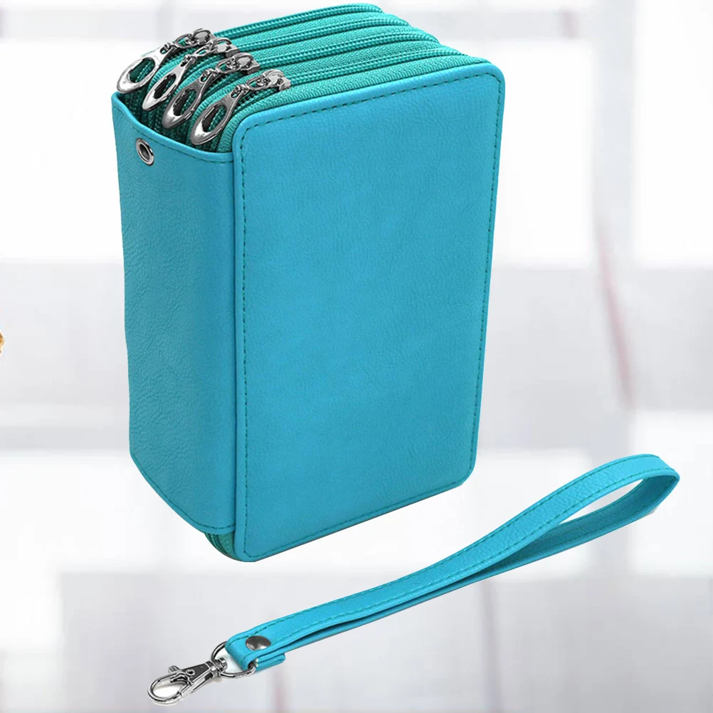 

Pu Pencil Case 4 Layers 72 Holes Green Pen Bag For Kids School Supplies Art Pencil Storage With Handle