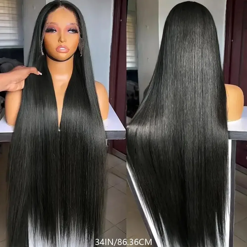Perruque Lace Front Wig 13x4 de densité 200%, cheveux humains brésiliens, pré-épilés avec des cheveux de bébé, perruque noire lisse pour femmes, aspect naturel