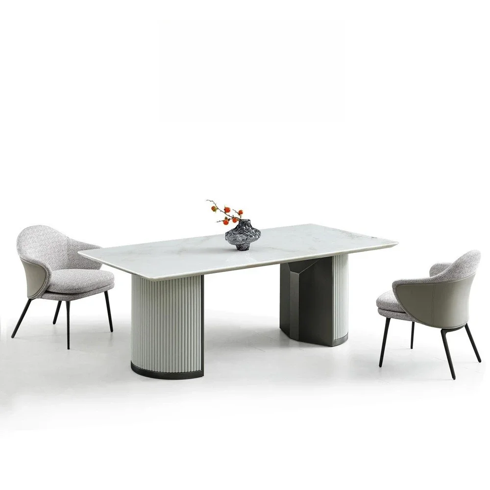 White natural marble dining table 2.1m large dining table for home rectangular dining table