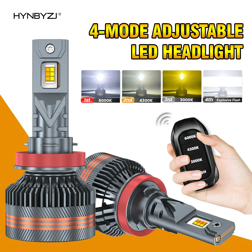 

HYNBYZJ H11 LED H1 9005 HB3 9006 H7 9012 6000K 4300K 3000K H4 Светодиодная лампа с трехцветным пультом дистанционного управления для автомобильных фар 12 В
