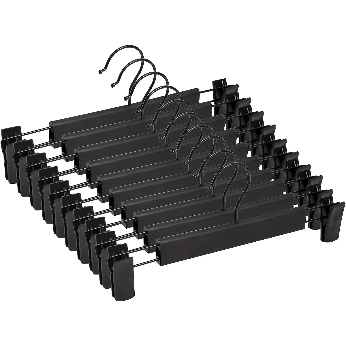 1/5/10 Stück schwarze Hosenbügel, rutschfeste Metall-Clip-Kleiderbügel für Röcke und Hosen, verstellbare Kleiderbügel für Kleiderschrank und Aufbewahrung – Detail 2